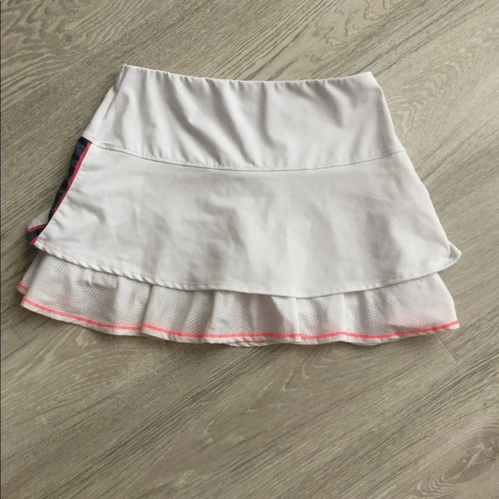 Lucky in Love Tennis Skort, Women’s Tiered White, Colorful Accent, Size Medium